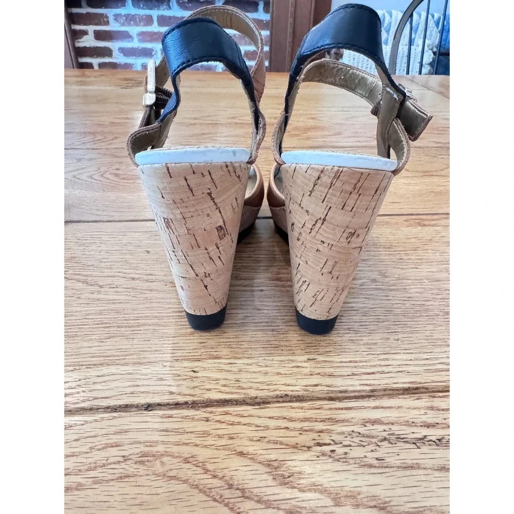 Sam Edelman Womens Tan Black Cork Wedge Platform Sandals Size 8 Lug Sole